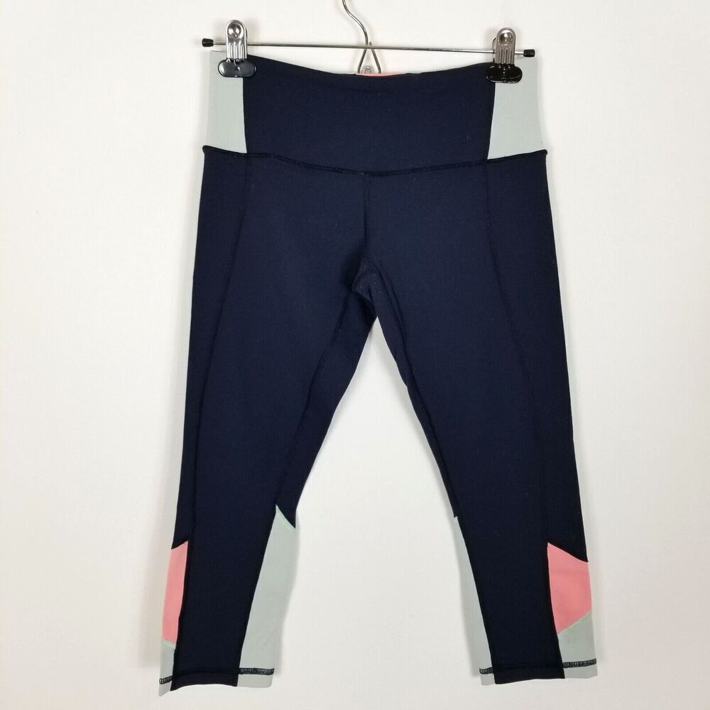 Lululemon Women Cropped Legging Pants Size 6 Navy Green Pink Elastic Waist‎ Yoga